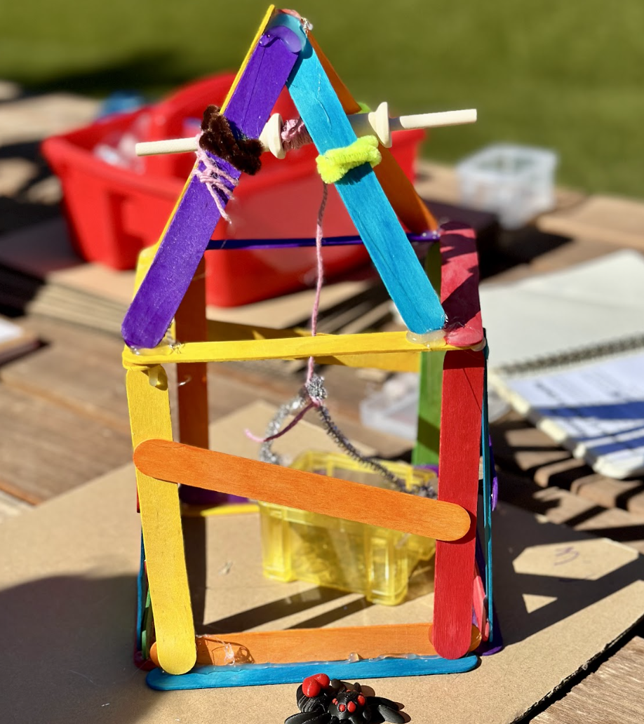 A completed tower and pulley elevator for the spider.