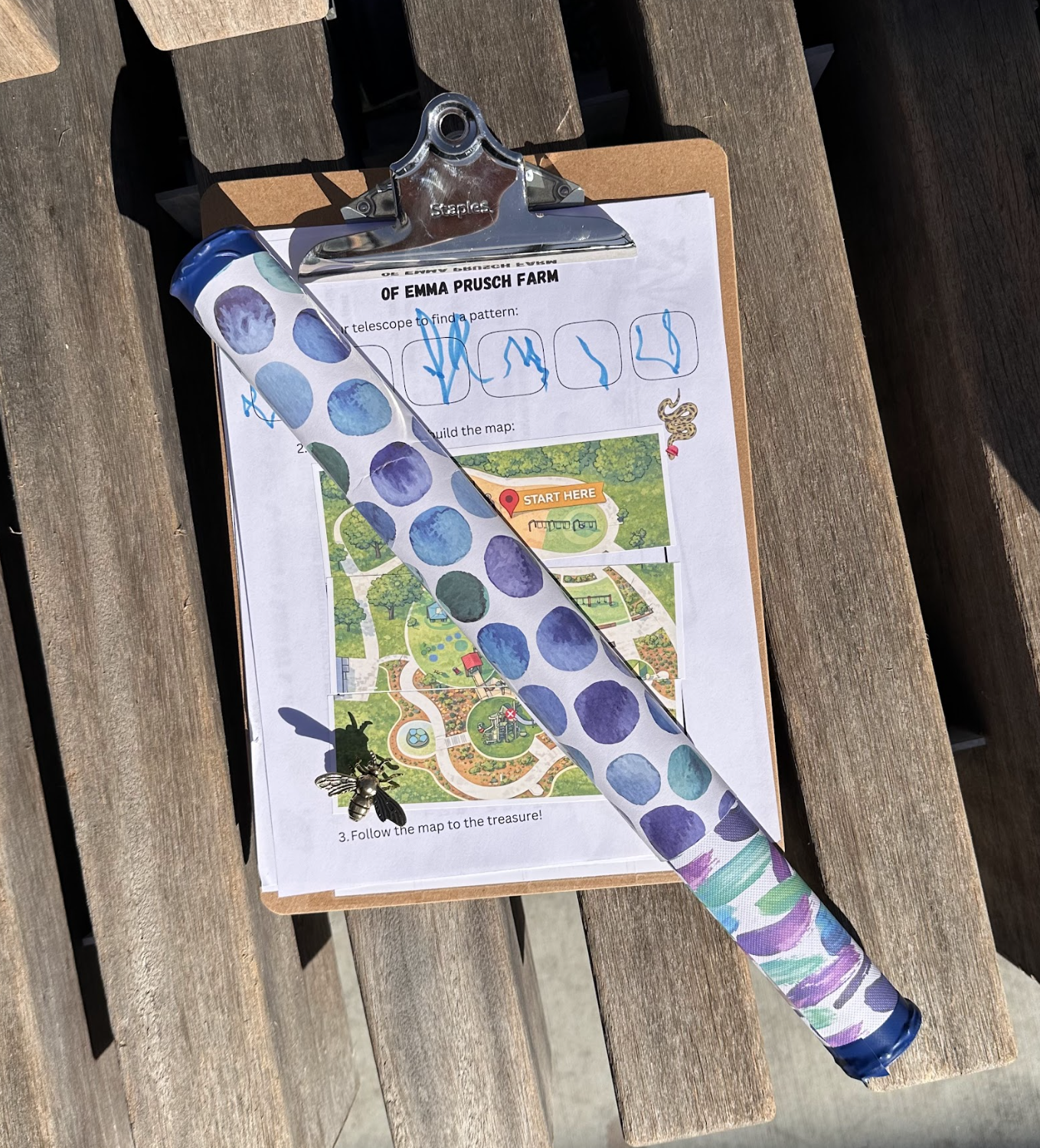 The mission map and telescope used in the treasure hunt.
