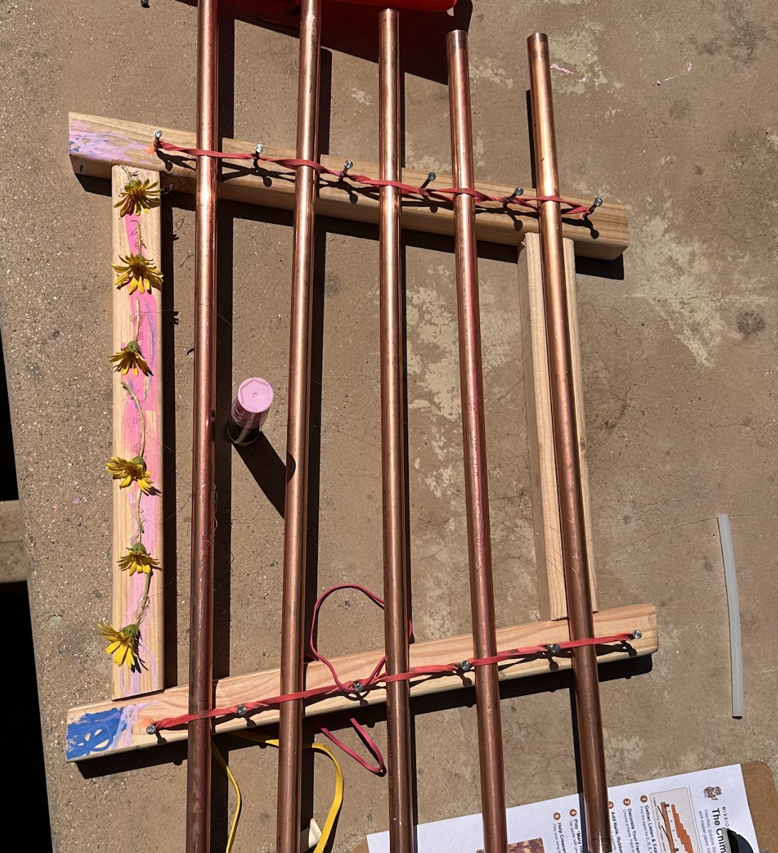 A completed copper pipe xylophone.